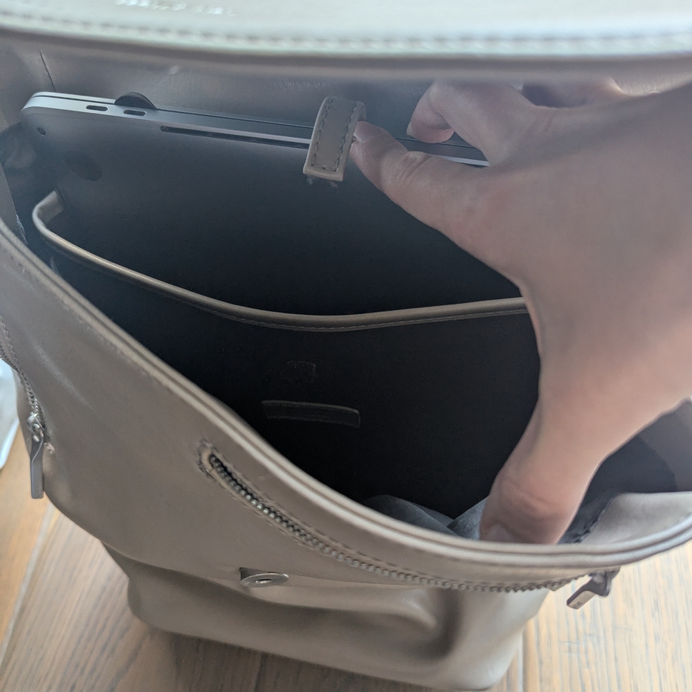 Gray Leather Backpack, Fits Laptop - image 4